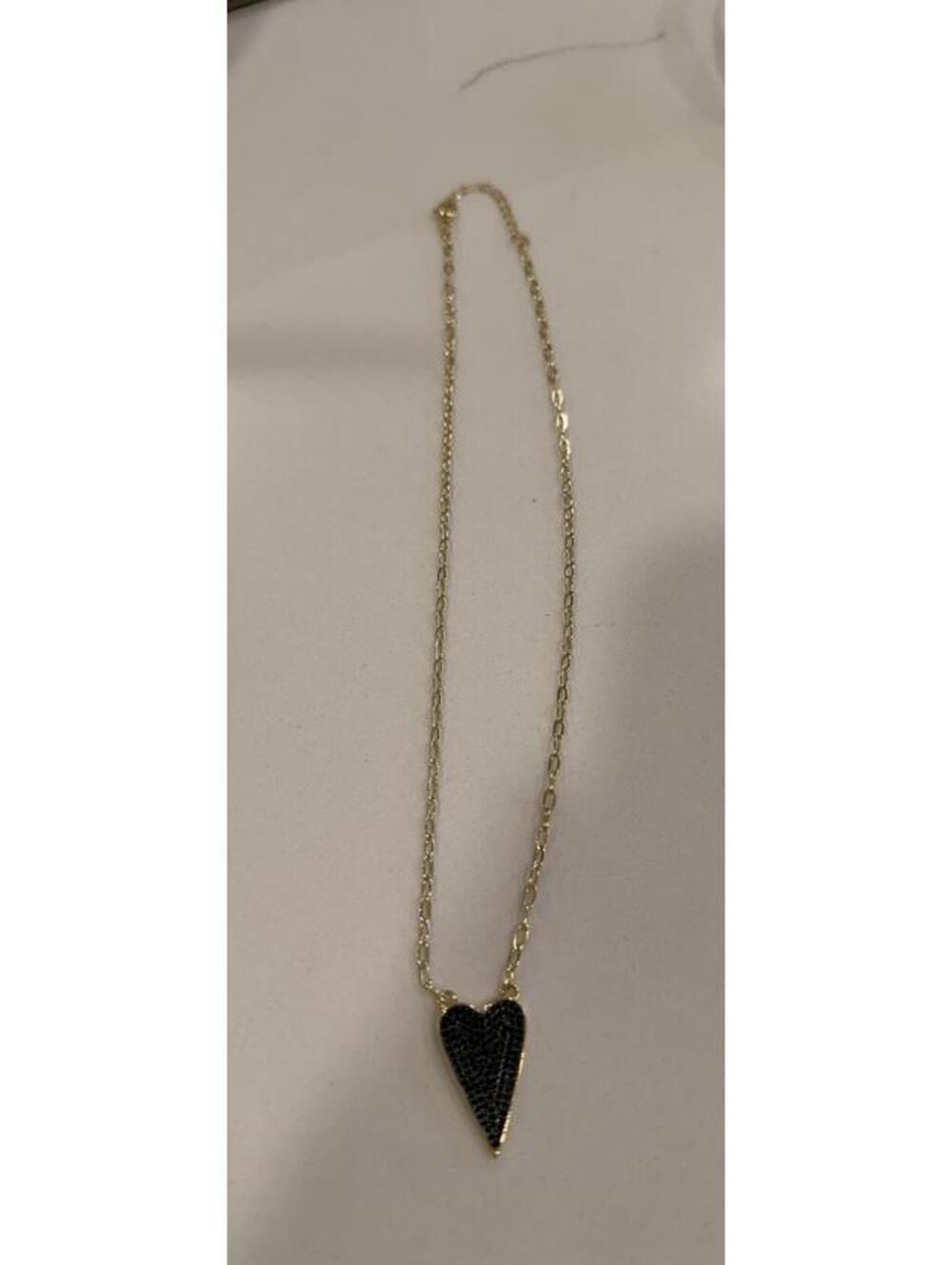 Gold over brss 18 inch necklace with black pave heart pendant